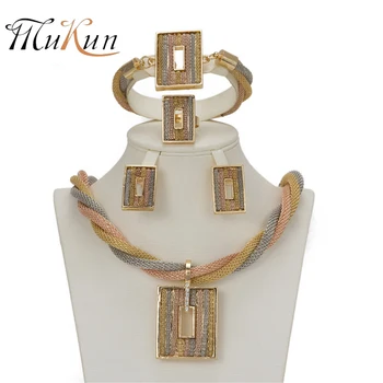 

MUKUN Fashion African Jewelry sets Gold Color Imitated crystal Wedding Women Bridal Accessories Flower Pattern for Lady Party