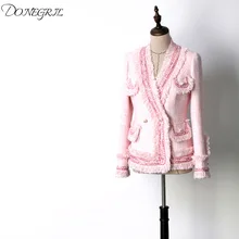 Весеннее и осеннее элегантное розовое пальто вишневого цвета свитер с v-образным вырезом пальто с кисточками