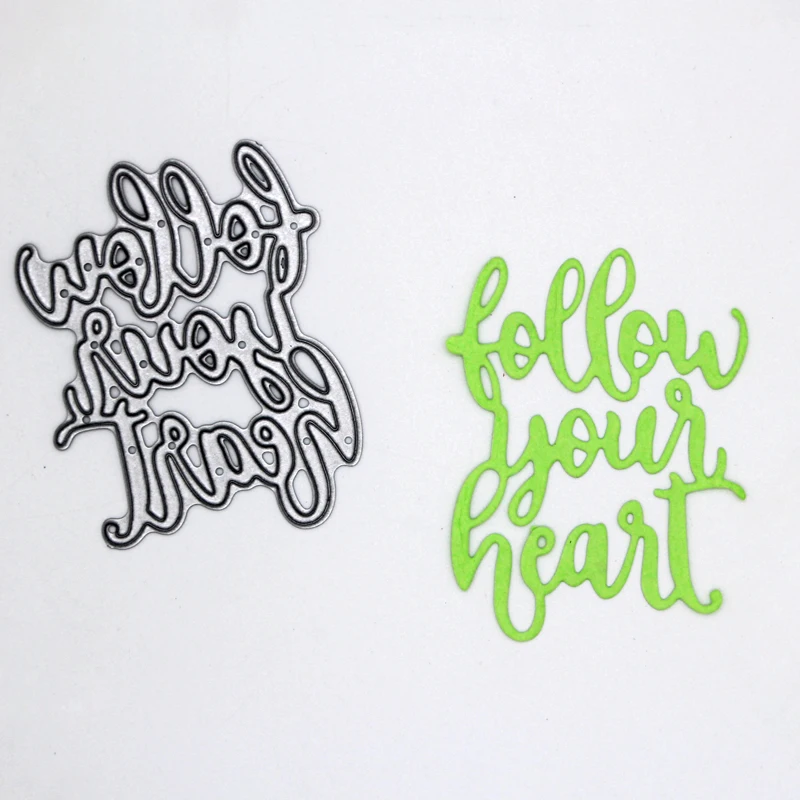 

Word'follow your heart' Metal Cutting Dies Scrapbooking Album Decoration Embossing Paper Card Craft 60*46 mm