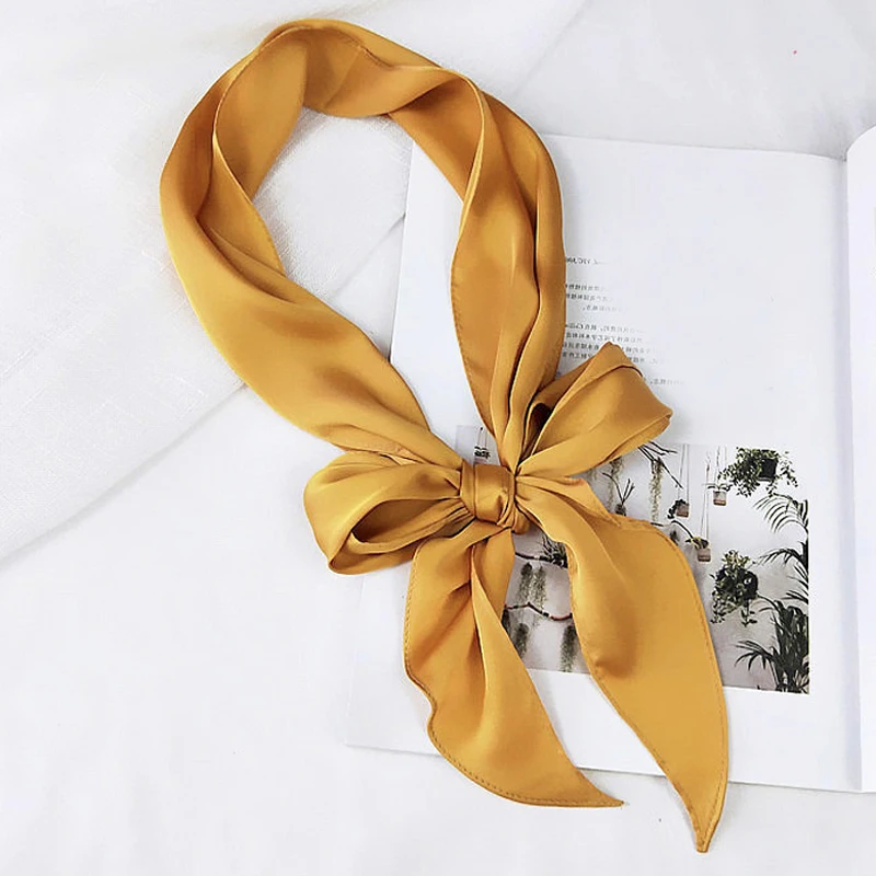 Solid Color Korean Style Silk Scarf Fashion Autumn Spring Women Girls Long Hair Band Neckerchief Hand Bag Accessories Scarves |