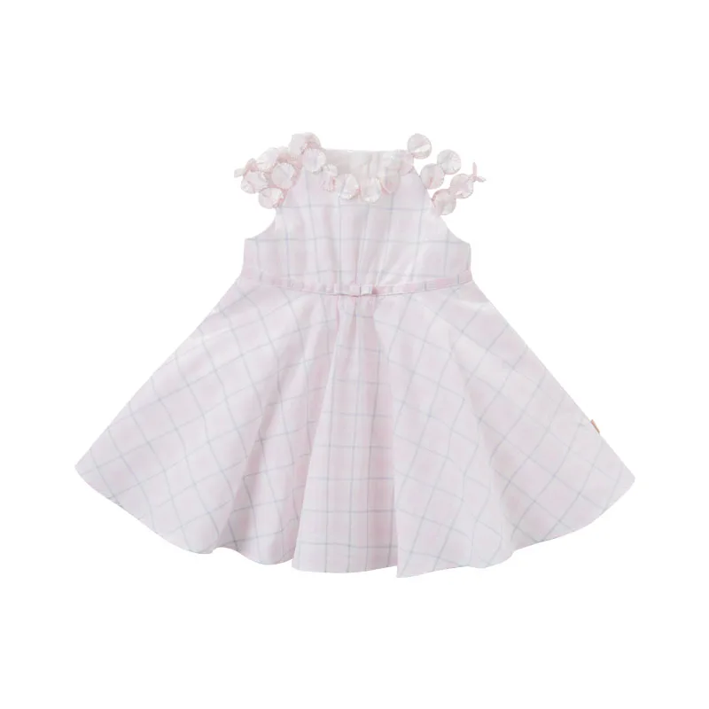 DAVE BELLA/летнее платье с цветочным рисунком для маленьких девочек детское праздничное платье для дня рождения Детские эксклюзивные платья без рукавов DBJ8052 - Цвет: pink gray plaid