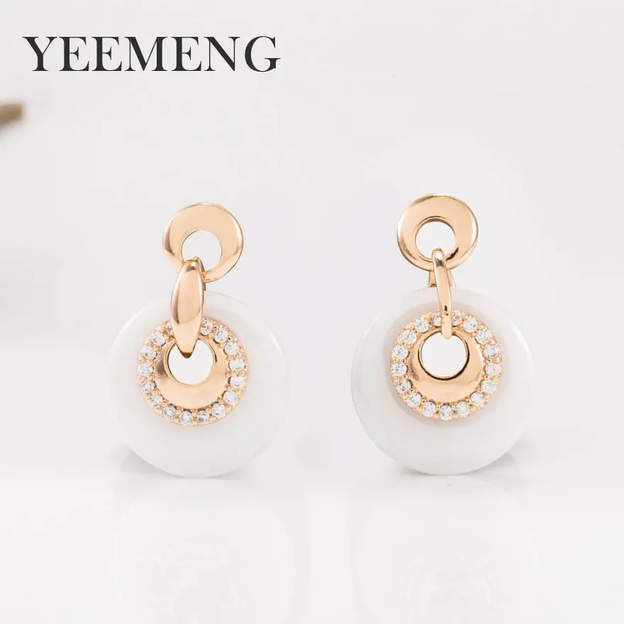 

YEEMENG Women Classic White Ceramic Hollow Circle Drop Earrings Round Fashion Dangle Earrings Wedding Jewelry Best Gifts