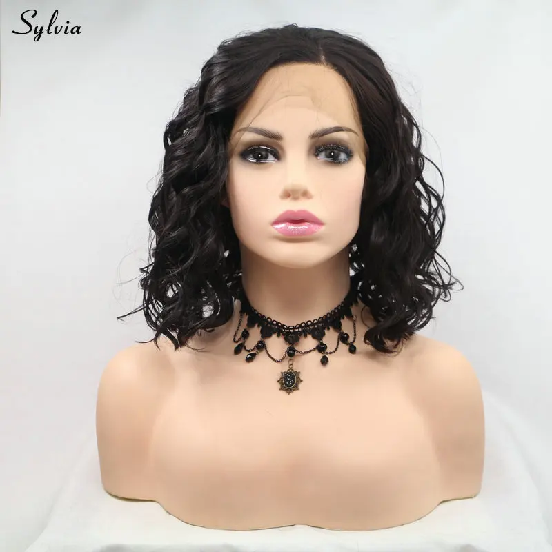 

Sylvia Black Wig Body Wave Short Bob Natural Hairline Synthetic Lace Front Wig Party Heat Resistant Wigs For White Women Haircut