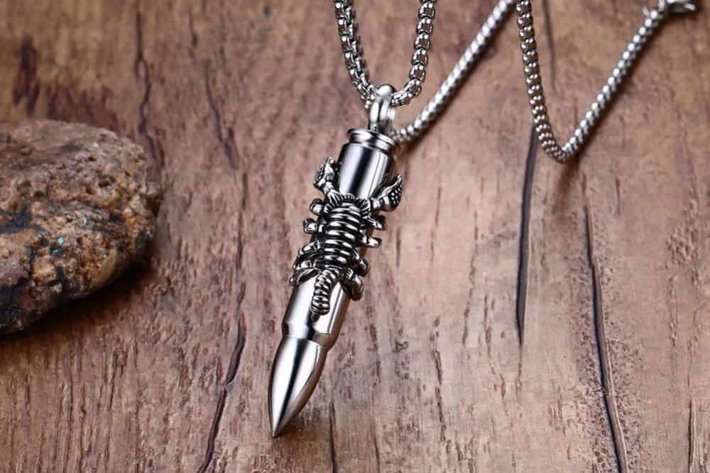 Fashion jewerly Mens Necklaces Stainless Steel Bullet Animal Pendant Punk Rock Silver Black Scorpion Necklace with Chain colar vintage choker silver black  15
