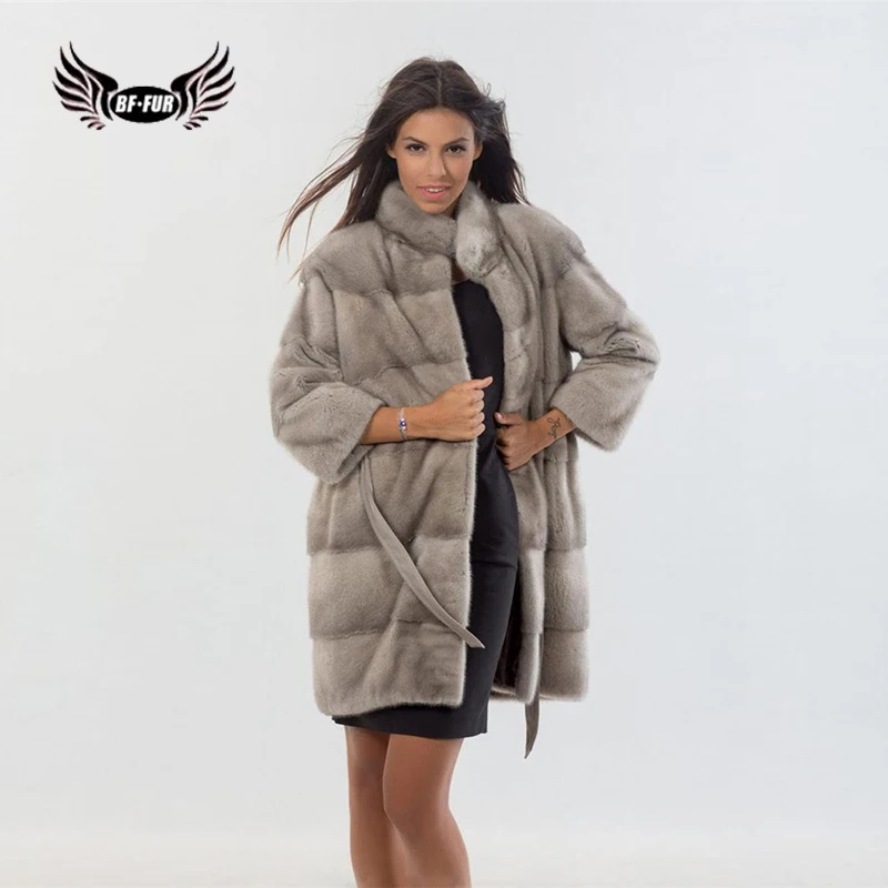 BFFUR Capped женские зимние новые норковые пальто для женщин с воротником мандарин модная одежда из натурального меха норки Топы Блузон