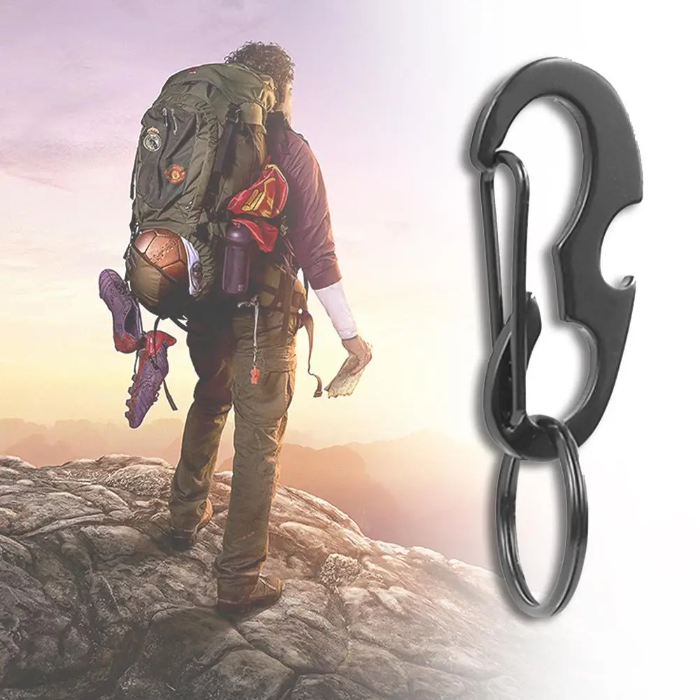 

EDC Multi - function D - shape Metal Outdoor Mountaineering Buckle Bottle Opener Spring Clip Hook