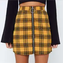 Новое поступление осенне-зимняя женская повседневная юбка клетчатая тонкая высокая талия пакет с молниями Хип Мода Дамская мини-юбка