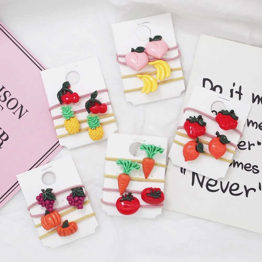 

4PCS Cute Cartoon Vegetables Fruits Elastic Hair Bands Baby Headwear Girls Hair Accessories Tie Hair Ropes Children Headdress