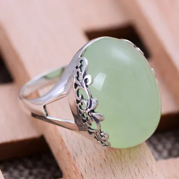 

Jimei silver jewelry wholesale 925 sterling silver jewelry natural chalcedony fresh and beautiful female ring mail bag