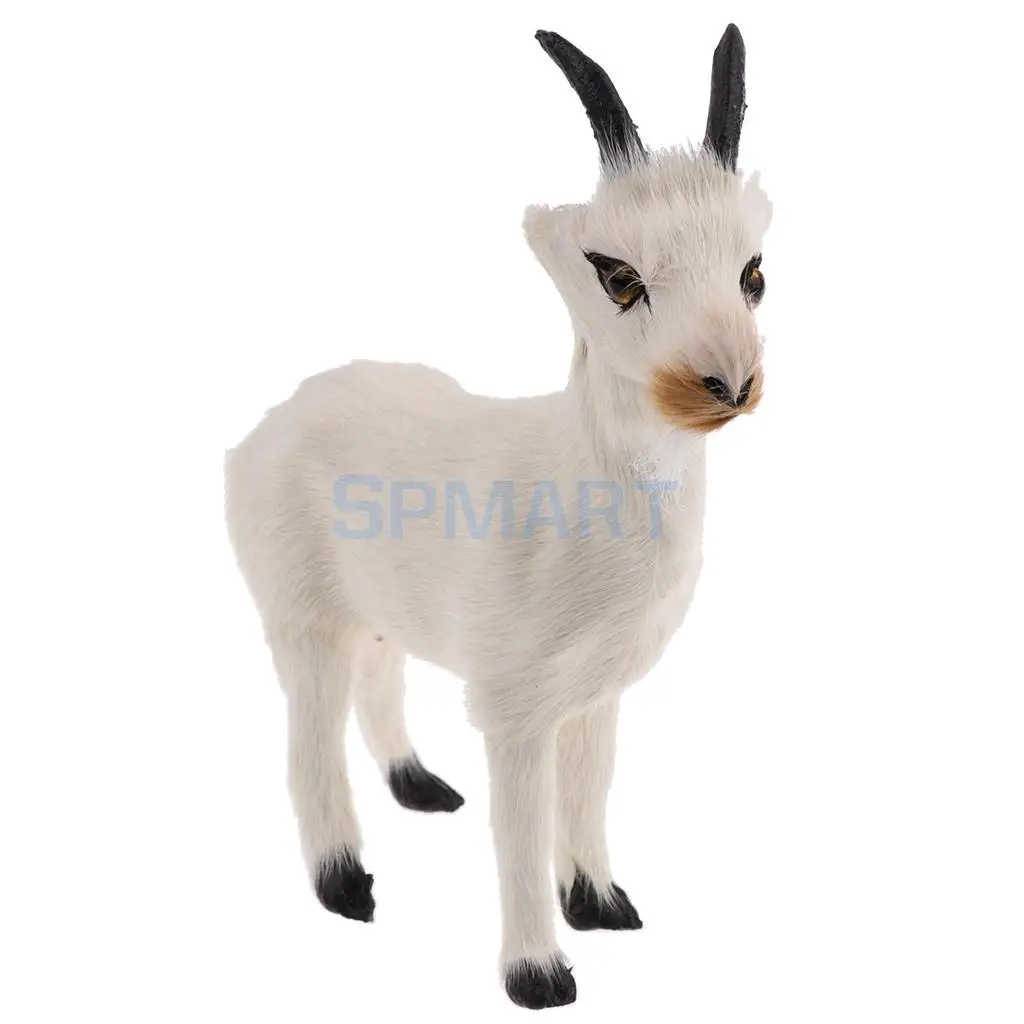 Simulation Faux Fur Stanidng Goat Sheep Animal Model Figures Home Decoration