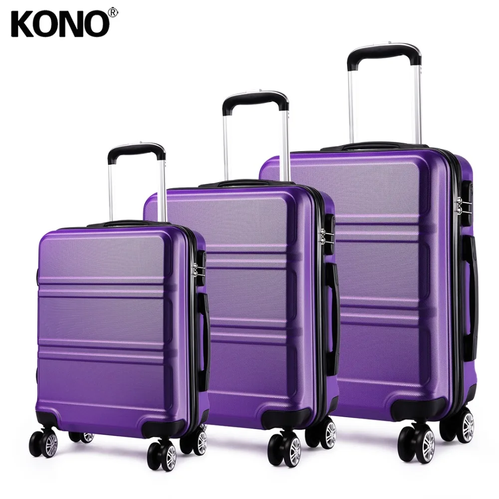 

KONO 3 Pieces Rolling Hand Luggage Travel Suitcase Hard Shell ABS Check in Carry on Trolley Case Bags 20 24 28 Inch Set YD1871L
