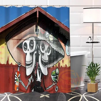 

Eco-friendly Custom Graffiti Cool Shower Curtain bathroom With Hooks Fabric Curtain Modern