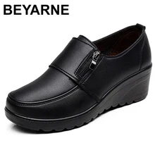 BEYARNE2021Spring Autumn Women's fashion Pumps shoes woman genuine leather wedge single casual shoes mother high heels shoesE175