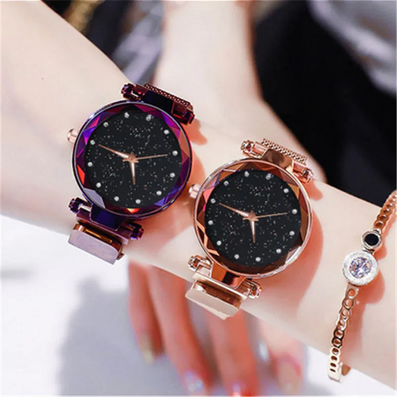 

Luxury Rose Gold Women Watches Starry Sky Magnetic Female Wristwatch Waterproof Rhinestone Clock relogio feminino montre femme