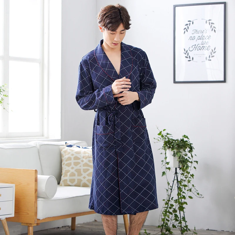 Осенний мужской банный халат, кимоно с длинным рукавом, Пижама для мужчин, мужской халат, Мужская Ночная одежда, мужская пижама