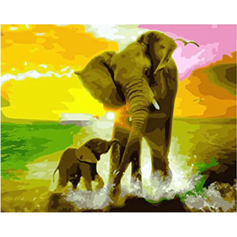 An elephant family DIY Coloring Paint By number Tools picture Beautiful Painting Numbers Surprise Gift art supplies dropship | Дом и сад
