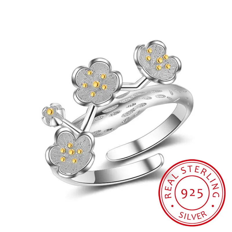 

Кольцо женское из серебра 925 пробы, с цветком сливы, регулируемое, 2 цвета, Lmry009