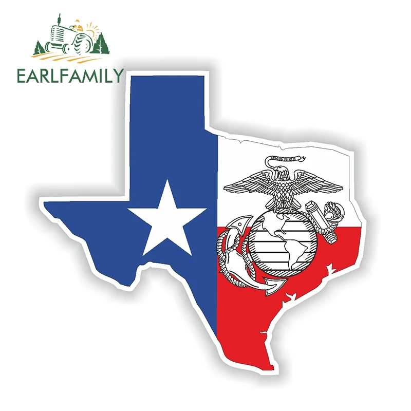 

EARLFAMILY 13cm x 11.7cm Texas Usmc Map Flag Marine Sticker Silhouette Decal USA Military Aufkleber Decal Waterproof Car Sticker