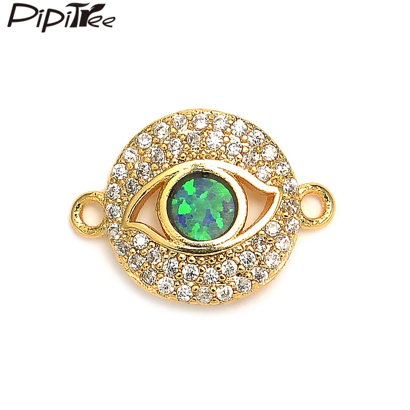 

Pipitree Shiny Round Eye Charm with Big Blue Opal Micro Pave White Zircon Copper Charms for Jewelry Making DIY Craft Accessories