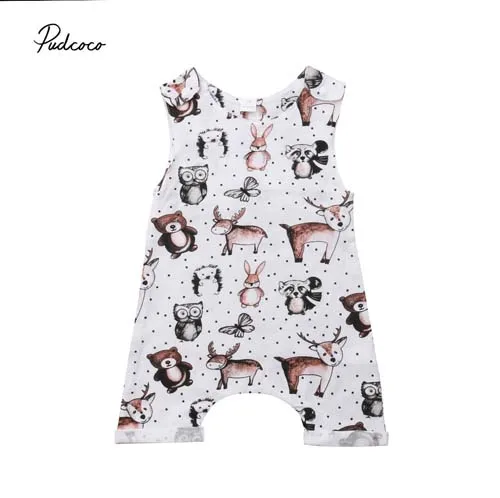 

Pudcoco 2018 Baby Kids Boy Girl Infant Romper Animal Print Sleeveless Jumpsuit Summer Cotton Clothes Cute Outfits 0-24M