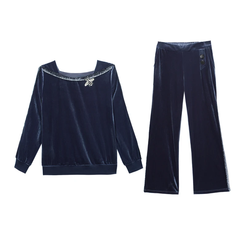 woman suit 2018 autumn and winter new casual gold velvet long-sleeved clothes + fashion slim trousers wild temperament two-piece Women's Sets