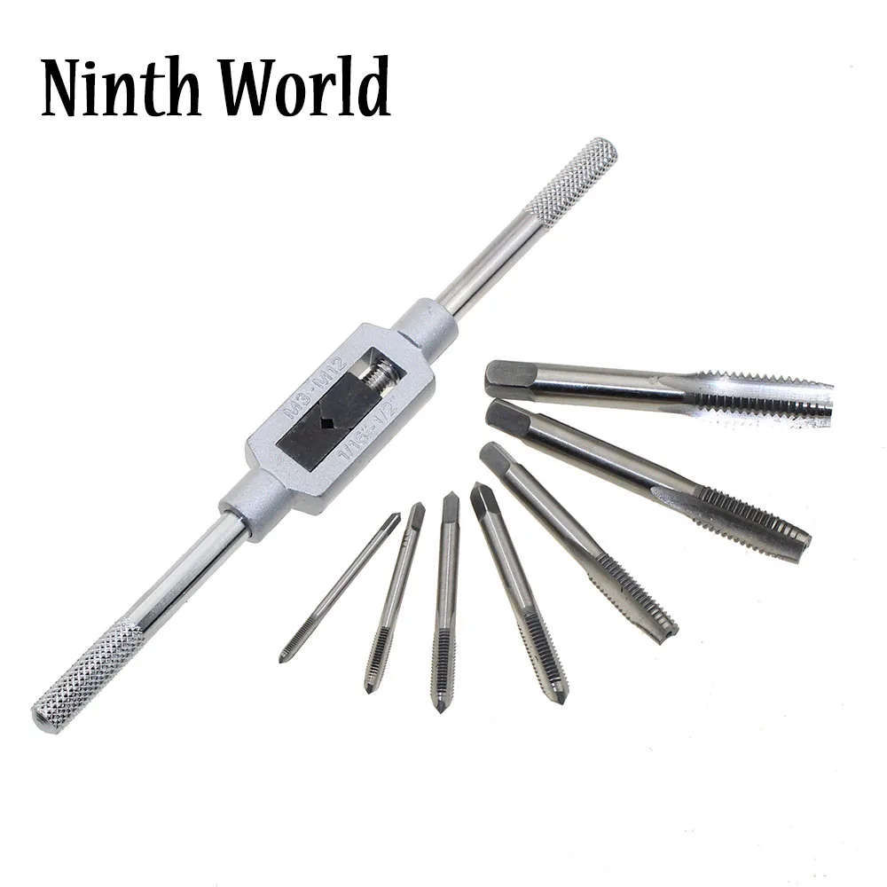 8pcs Thread Metric Machine Hand Screw Plug Taps Set M3 M4 M5 M6 M8 M10 M12with Adjustable Tap Wrench1/16-1/2'' | Инструменты