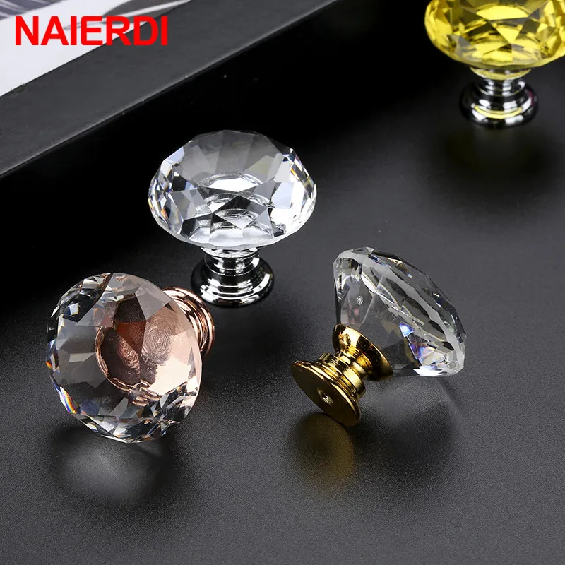 30mm Diamond Shape Design Crystal Glass Knobs Cupboard Pulls Drawer Knobs Kitchen Cabinet Handles Furniture Handle furniture handles kitchen door handles
