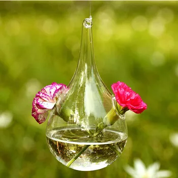 

Diameter = 8cm 8pcs/pack Water Drop Hanging Glass Terrarium with 2 small holes Beautiful Wedding Decoration Glass Vase