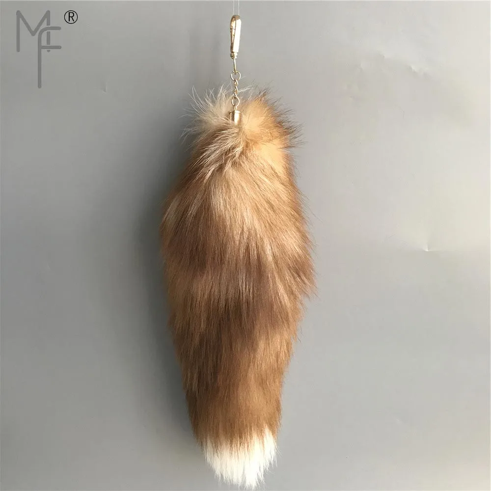 

Magicfur - 40cm Brown/White Real Crystal Fox Tail Toy Keychain Leather Tassel Keychain Handbag Charm Car Keyring Pendant