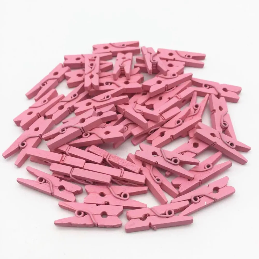

100pcs/lot Approx 1" Craft Pink Wooden Clothespins Mini Clothespins For Scrapbooking Wedding Christmas Decorations