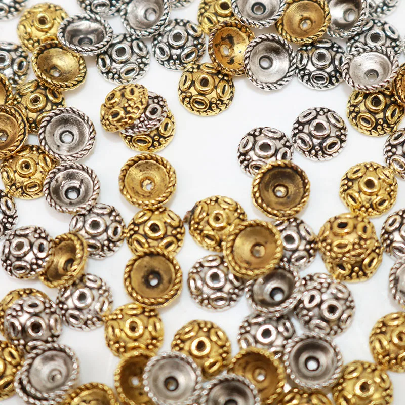 

PDFLKR 5MM 100pcs/lot Alloy Metal Round Bead Caps Charms Tibetan Silver Plated Gold Flower End Beads Caps for Jewelry Making