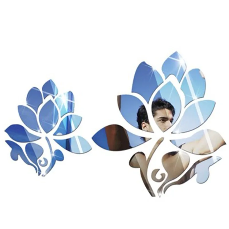 Lotus Flower Mirror Wall Stickers Living Room Decals Acrylic Mirrored Decorative Sticker Mirror