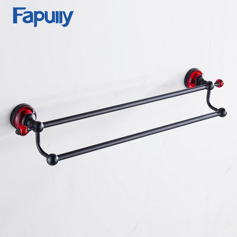 

Fapully Towel Rack Bathroom Hardware High Quality Shelf Wall Mount Space Aluminum Double Towel Bars Bathroom Accessories G106