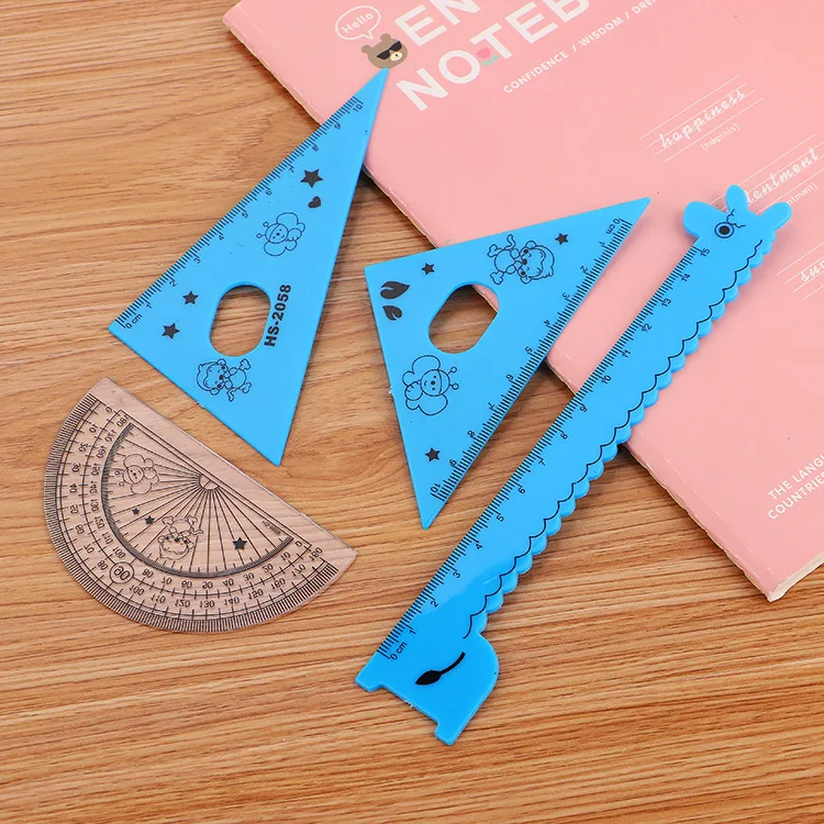 

4pcs/Set Cartoon Straight Rules Set Triangle Ruler Protractor Set Giraffe Drawing Ruler Drafting Supplies C15 D20