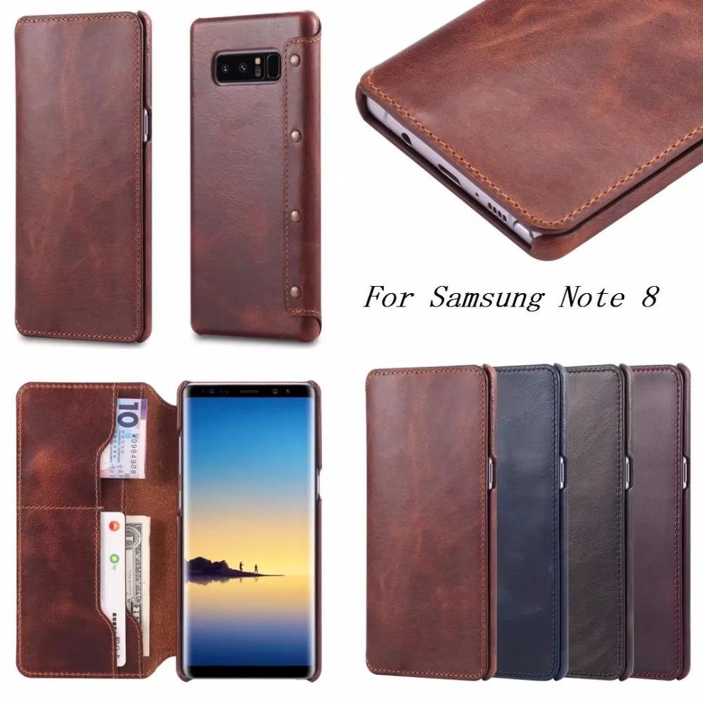 

2017 New Luxury Genuine Leather Flip Case For Samsung Galaxy Note 8 Retro Flip Cover Style Phone Case For Galaxy S8 Plus Case