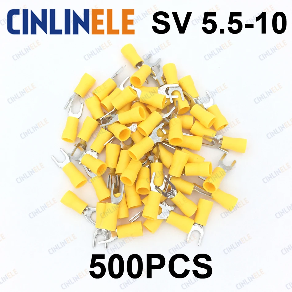 500pcs Crimp Terminal SV 5.5 10 Crimp Fork Spade terminals Fork