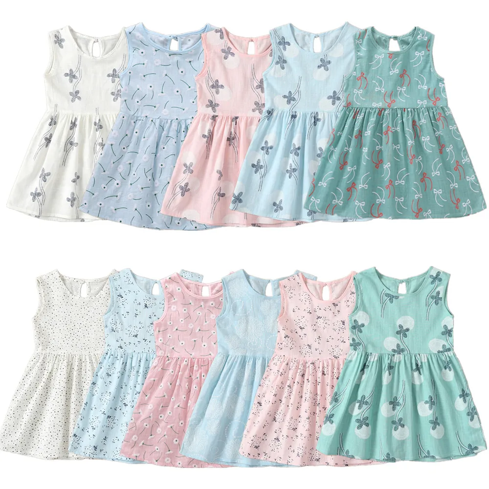 

2018 Kids Girl Sleeveless Dress 1-7 Years Summer Girls Prined Flower Dresses Children Clothes Baby Cotton Princess Dress Outfits