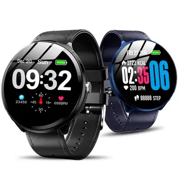 

Kospet V12 Tempered Glass Heart Rate Blood Oxygen Breathing Light Music Control Fitness Map Leather Blue&tooth Smart Watch