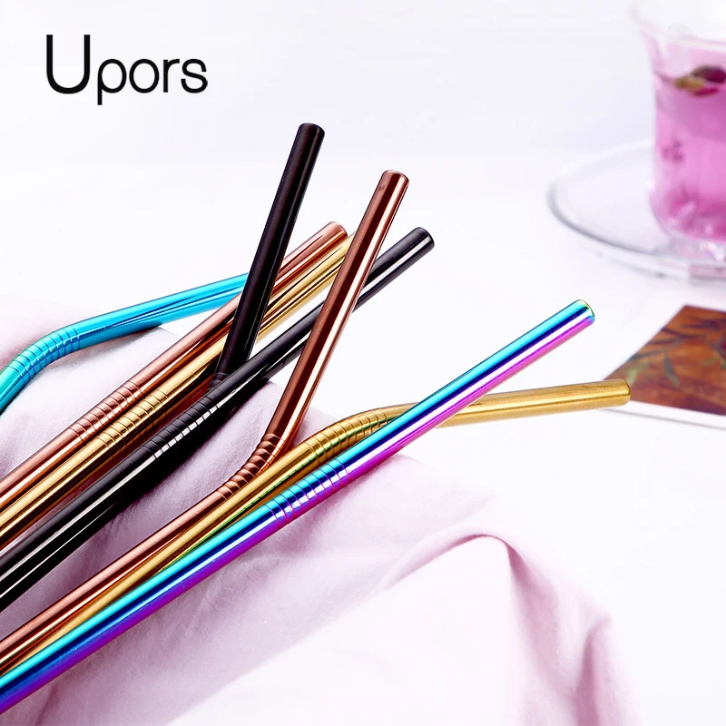 

4Pcs/Set Eco-Friendly Multicolor Straw 304 Stainless Steel Straws Reusable Bent Metal Drinking Straw with Cleaner Brush and Box