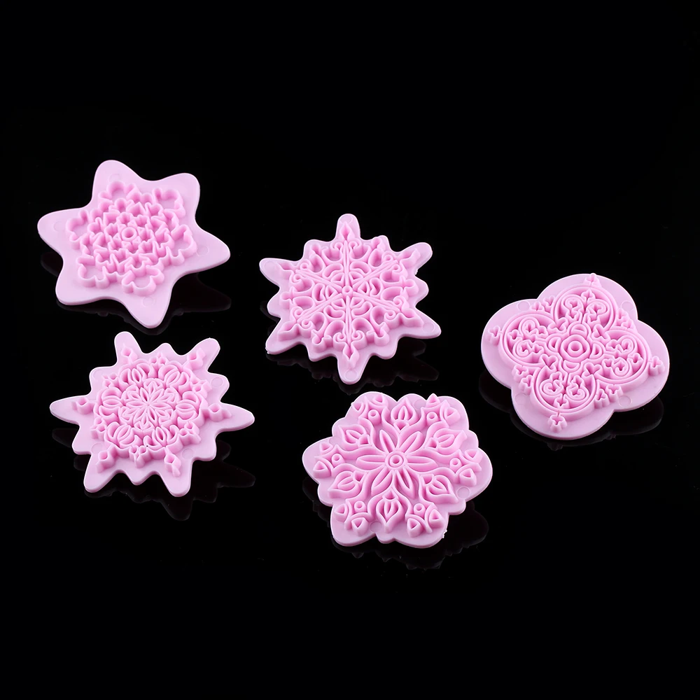 

5Pcs/Set New High Quality Snowflake Cake Embosser Lace Press DIY Biscuit Fondant Cookie Rose Red Cutter Mold