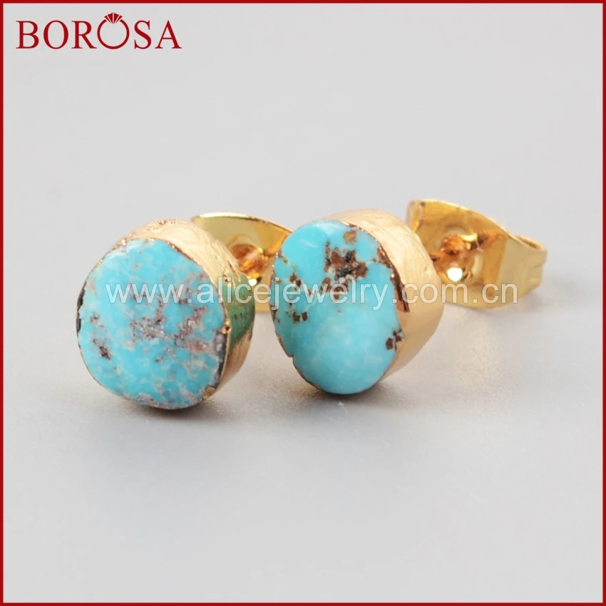 

BOROSA 5PCS Natural Turquoise Stud Earrings For Women Vintage Elegant Female Earring Chic Summer Beach Jewelry Gift Dropshipping