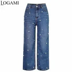 LOGAMI Высокая талия джинсы брюки женщина 2018 джинсовые штаны Для женщин джинсы Mujer синий