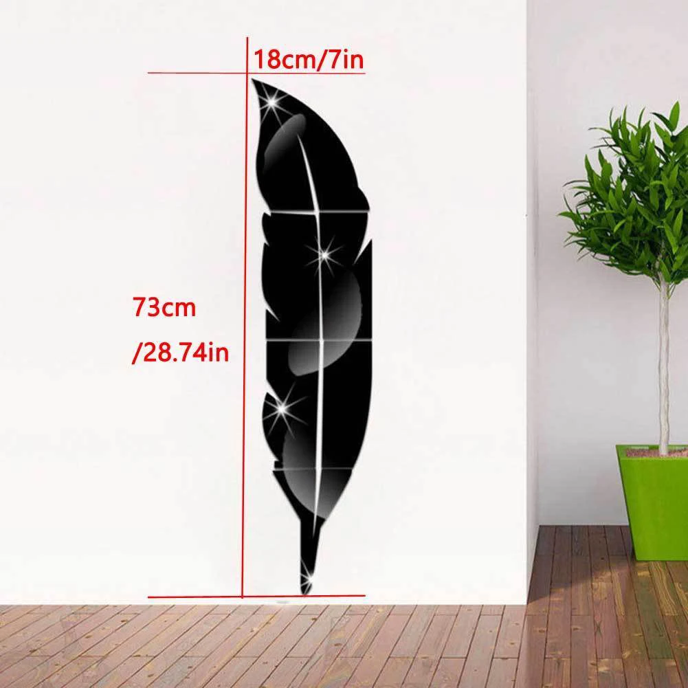 Новая мода 3D перо зеркало настенная наклейка для комнаты Настенные наклейки DIY домашнее украшение 2 стиля стикер s