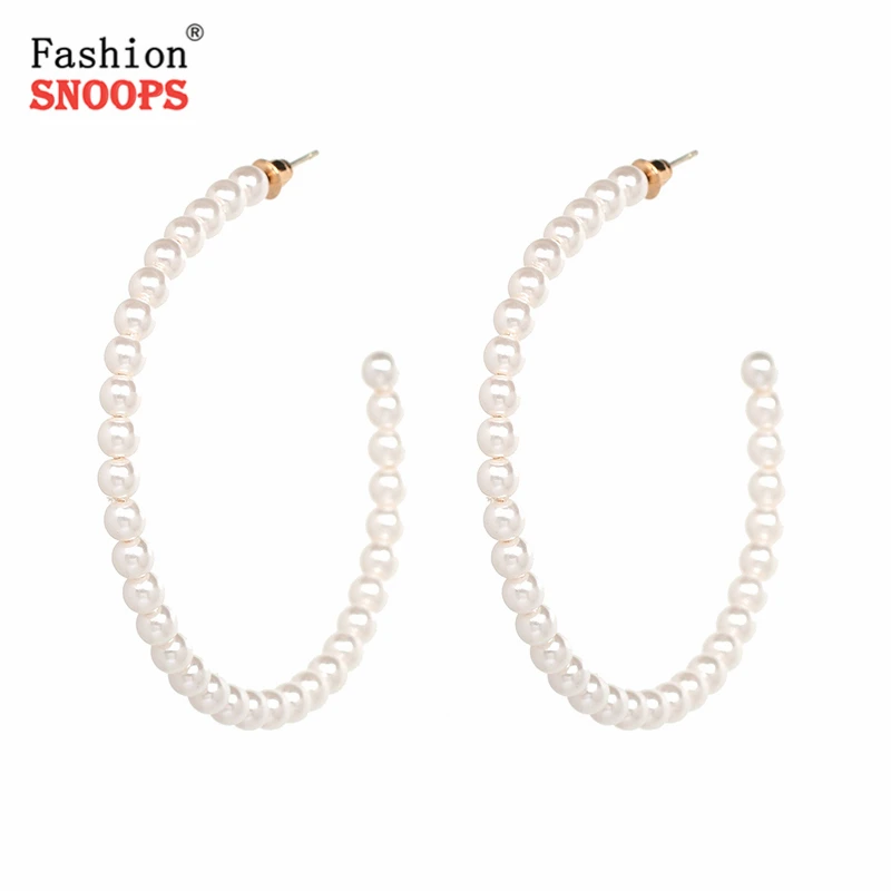

FASHIONSNOOPS Summer New Elegant Women Party Imitation Pearl Hoop Earrings Statement Jewelry For Wedding