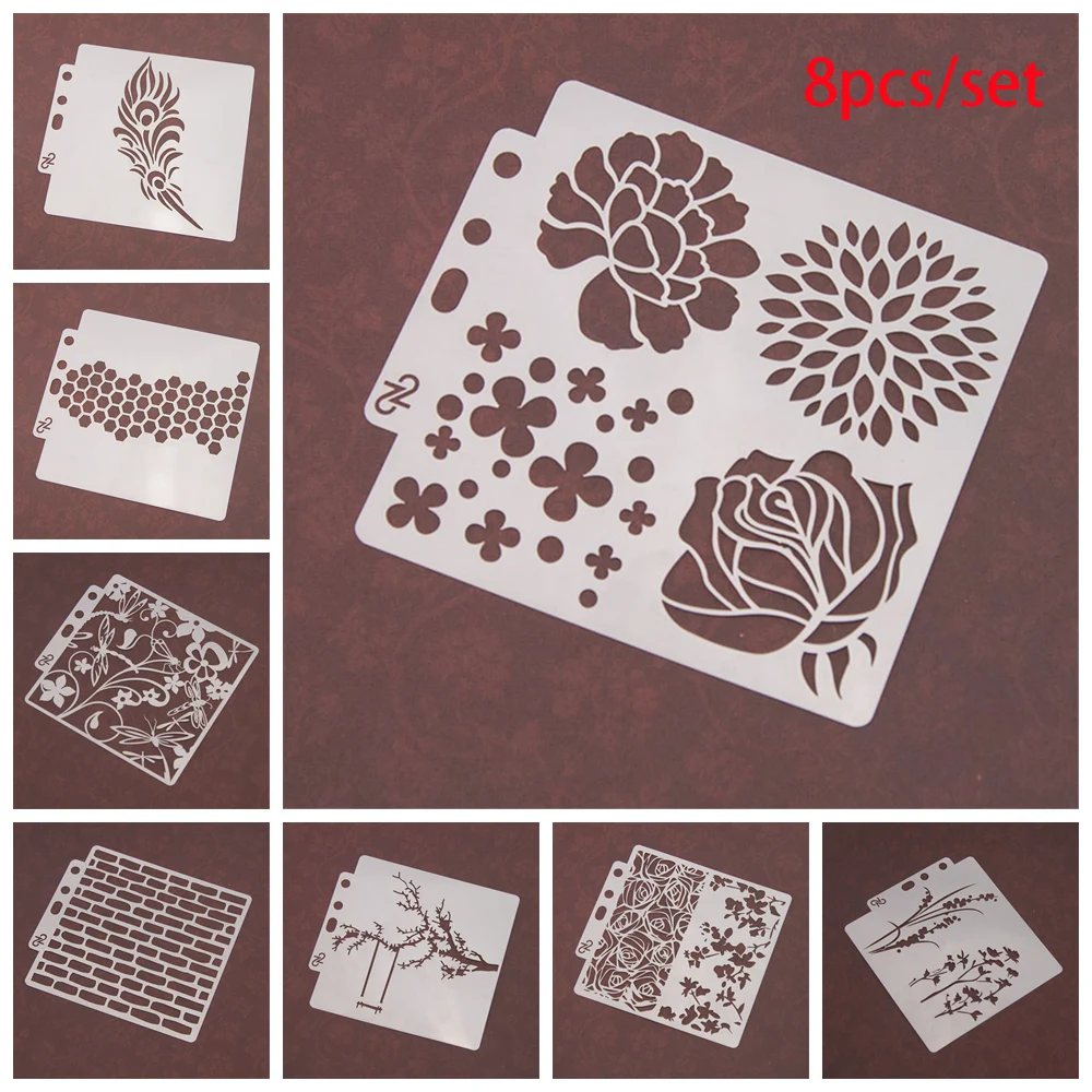 

8pcs/set DIY Craft Flower Layering Stencils For Walls Painting Scrapbooking Stamp Album Decor Embossing Paper Card Template