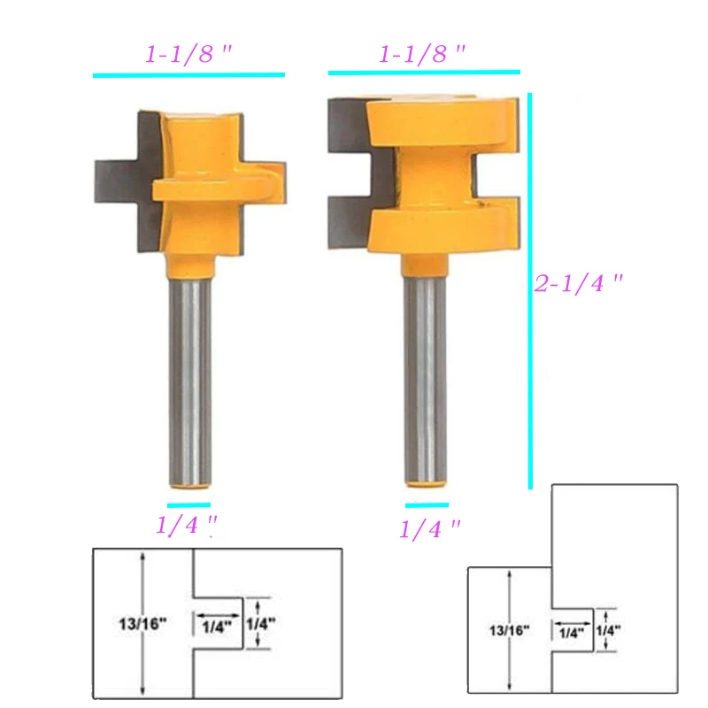 

High Quality 2 pcs Huge Crown Molding Router Bit 1/4" Shank Tongue Groove Line Cutter Durable
