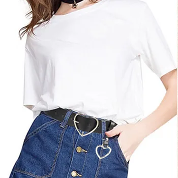 

Women Black Fashion PU Leather Metal Heart Pin Buckle Belt Ladies Dress Party Decor Waistband Belt 105 cm Accessories