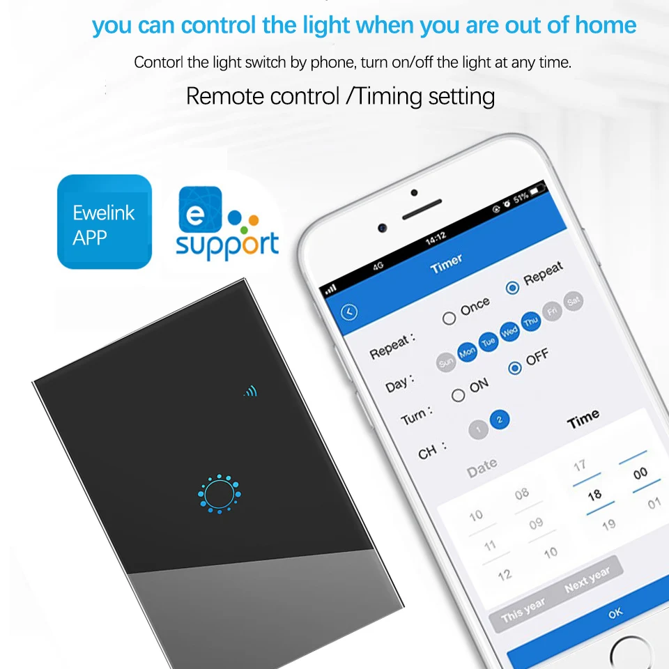 США черный умный Wifi настенный сенсорный выключатель 1 2 3 бандовый светильник пульт дистанционного управления Ewelink Поддержка приложения Alexa Google home умный дом