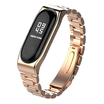 

Mijobs Wristband for Xiaomi Bracelet 3 Metal Wristband Stainless Steel 3 Bead Strap Classic Watch Case Gold Spots
