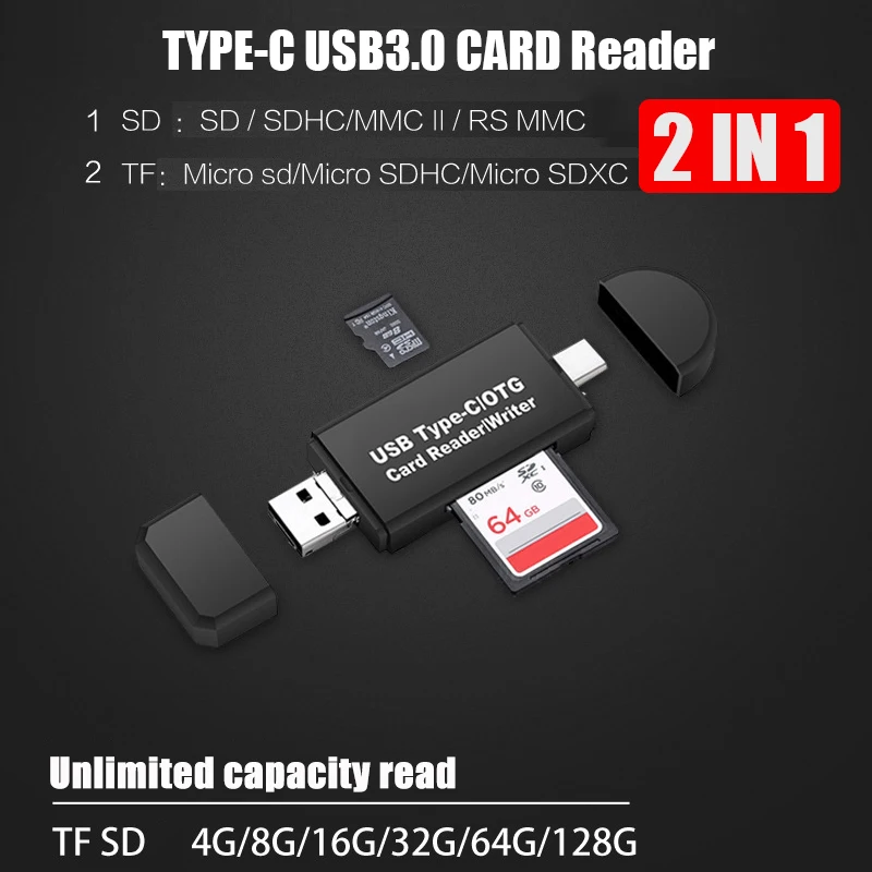 Type-C кардридер USB 3,0 Micro SD TF мульти кардридер Смарт 2в1 многофункциональный мобильный телефон OTG